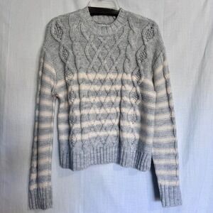 American Eagle‎ Cable Knit Striped Sweater Women's Size S Grey Chunky Knit
